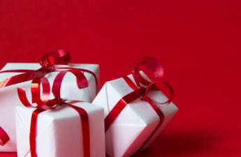 White Christmas Presents on a red background