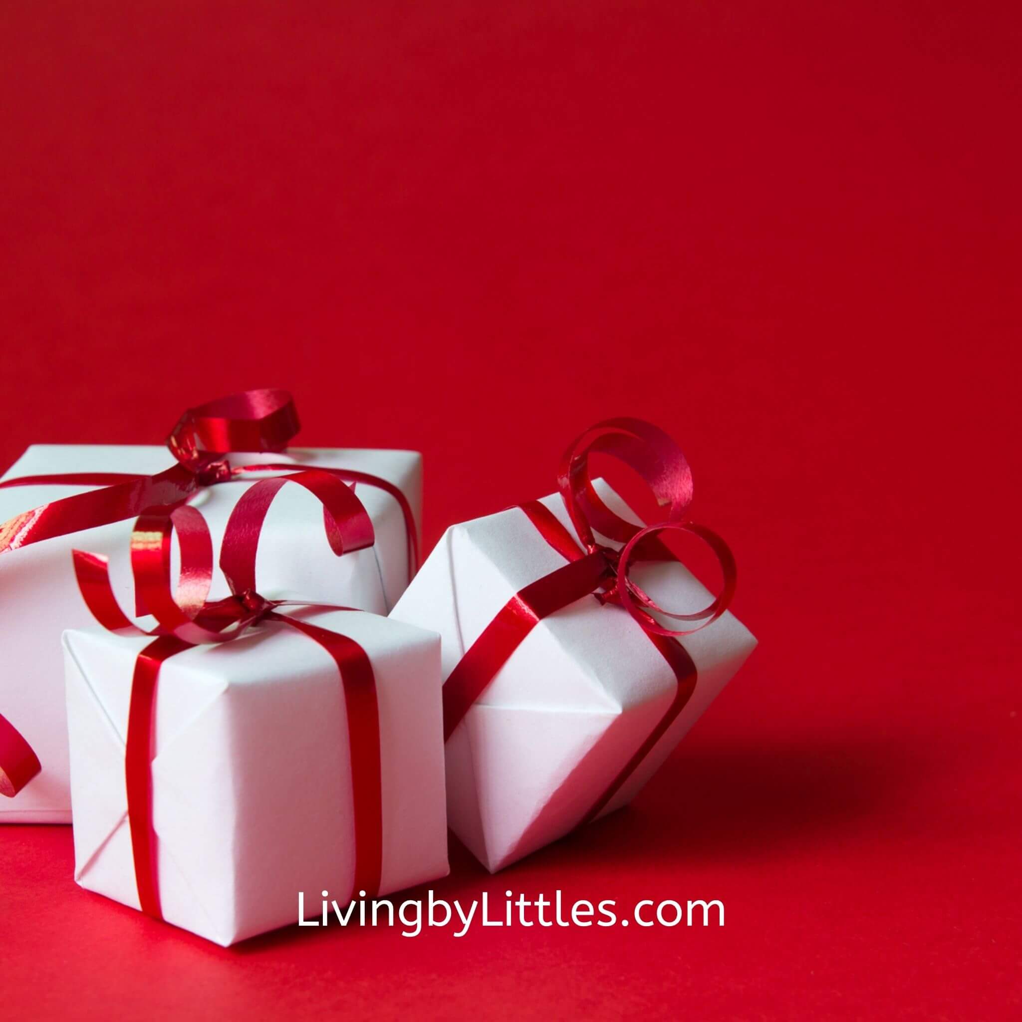 White Christmas Presents on a red background