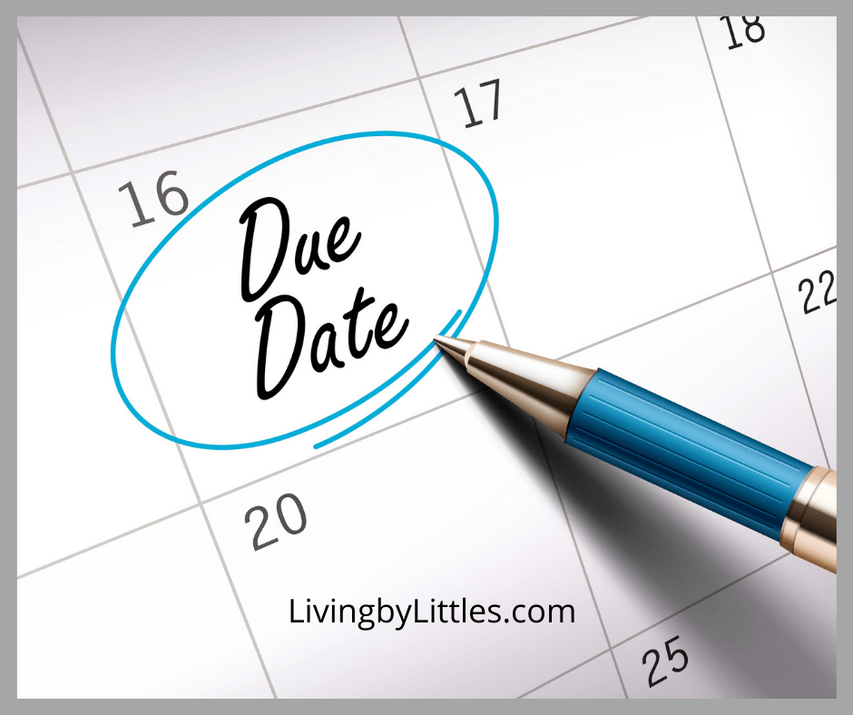 Due date written and circled on calendar page