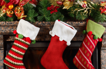 Christmas stockings hanging on a mantle