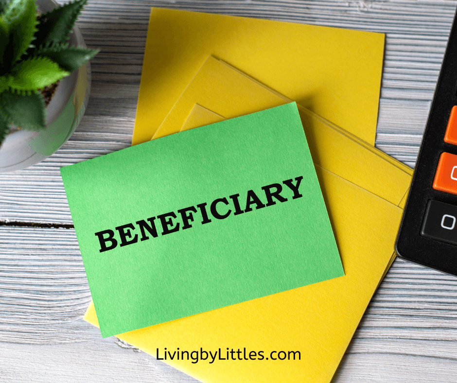 green notecard with beneficiary on it