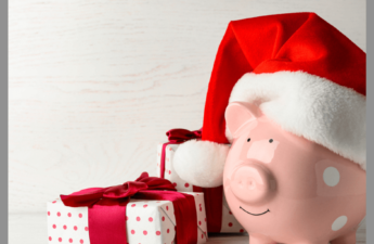 piggy bank with Christmas hat