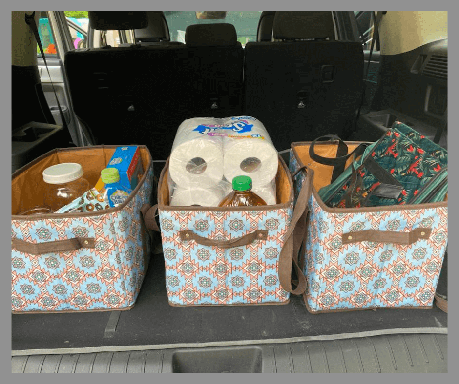 Collapsible Shopping boxes in the back of a vehicle