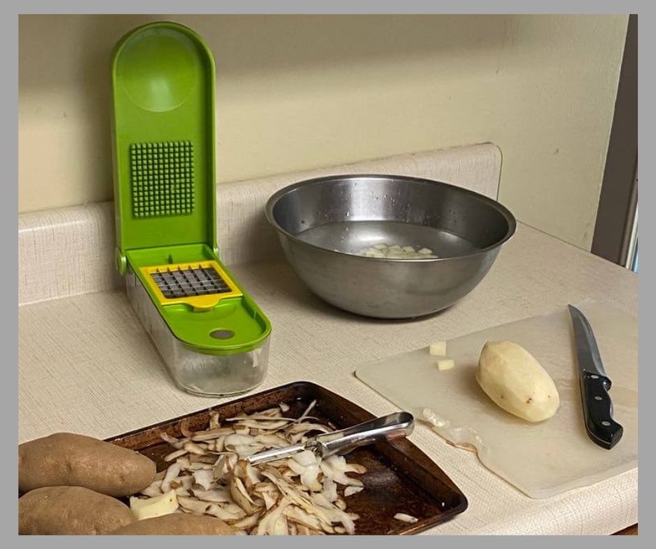 Peeled and diced potatoes in a bowl