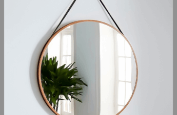 Wall mirror reflecting a part of a plant