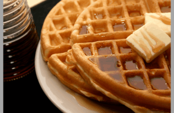 waffles with butter and syrup