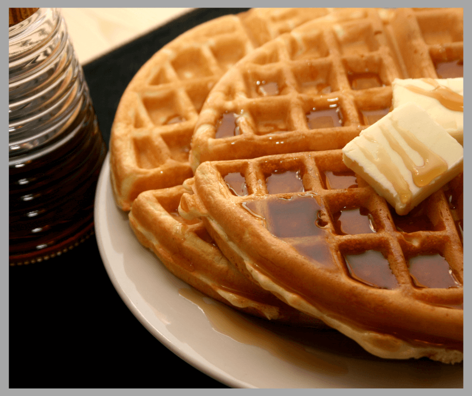 waffles with butter and syrup