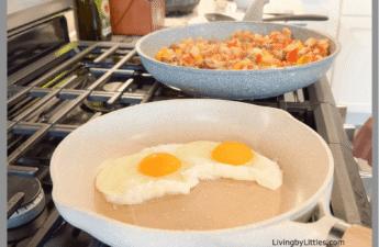 eggs in a ceramic skillet on the stove